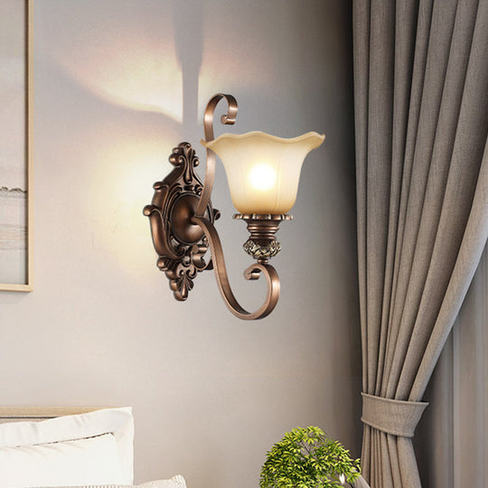 Floral Frosted Glass Wall Light In Classic Brown For Elegant Living Room Lighting