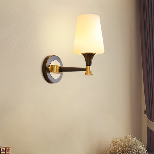 Traditional Brass Wall Mount Light With Tapered Cream Glass Shade - Corridor Fixture