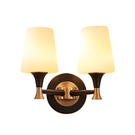 Traditional Brass Wall Mount Light With Tapered Cream Glass Shade - Corridor Fixture