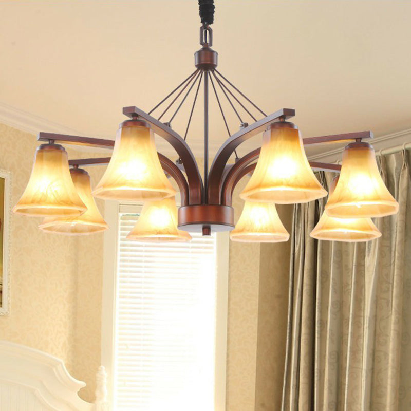 Copper Bell Frost Glass Chandelier Pendant Light For Retro Dining Room