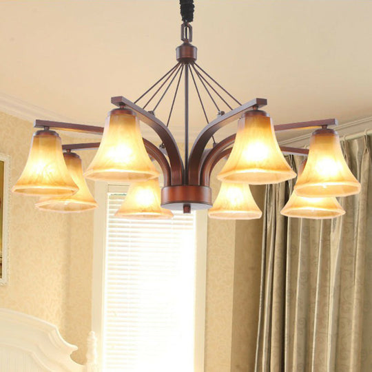 Copper Bell Frost Glass Chandelier Pendant Light For Retro Dining Room
