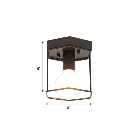 Industrial Metal Flush Light Fixture - 1 Black/White Triangle/Hexagon Design Living Room Ceiling