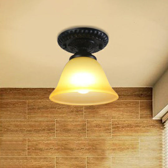 Traditional Black Bell Semi Flush Ceiling Light Fixture With Frosted Glass - 1 - Light