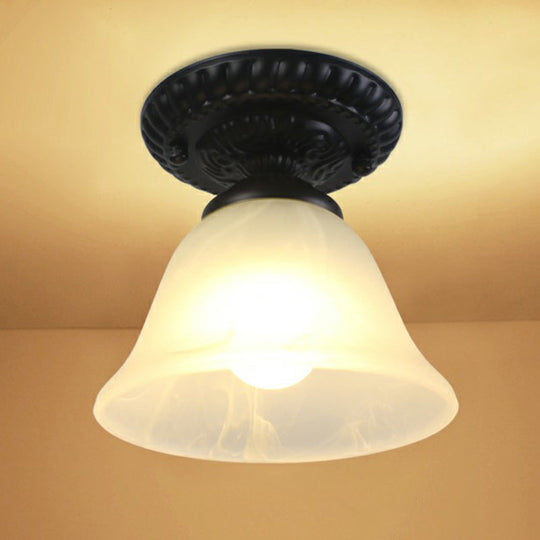 Traditional Black Bell Semi Flush Ceiling Light Fixture With Frosted Glass - 1 - Light