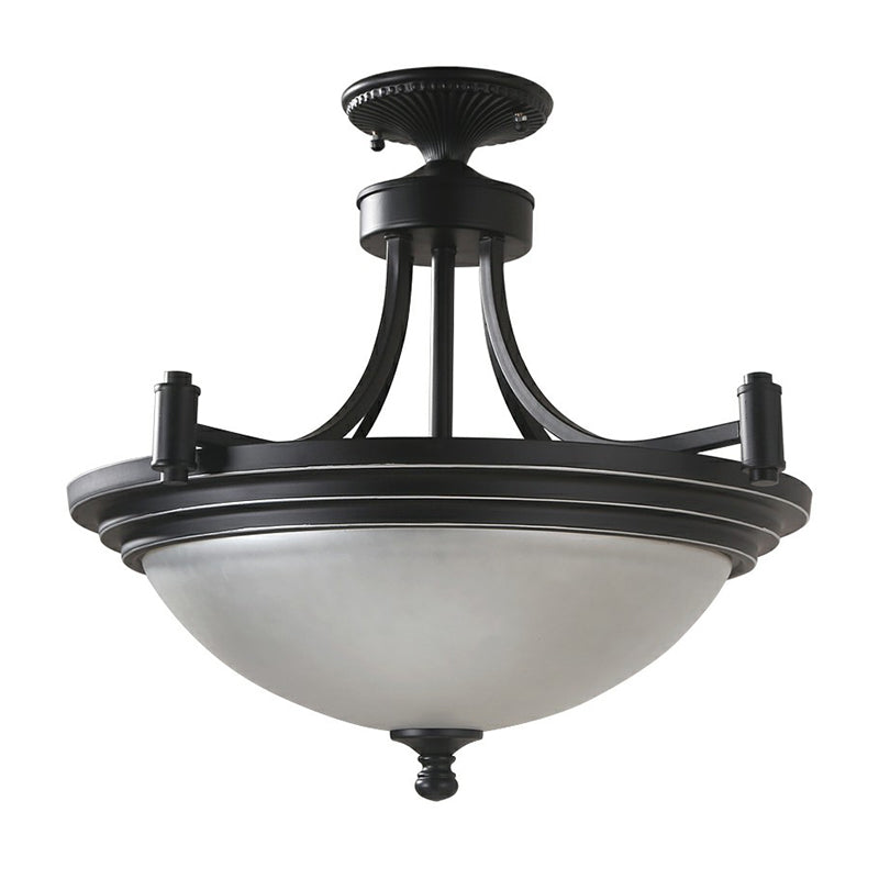 Vintage Frost Glass Semi Flush Mount With Bowl Shade: 3 - Bulb Black Entryway Ceiling Light