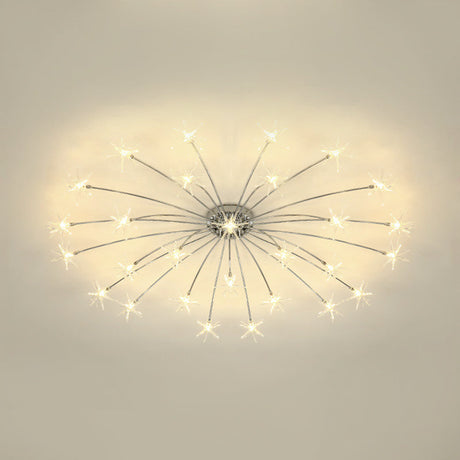 Contemporary Metal Semi Flush Mount Firework-Shaped Ceiling Light With Led Lights - Chrome/Gold