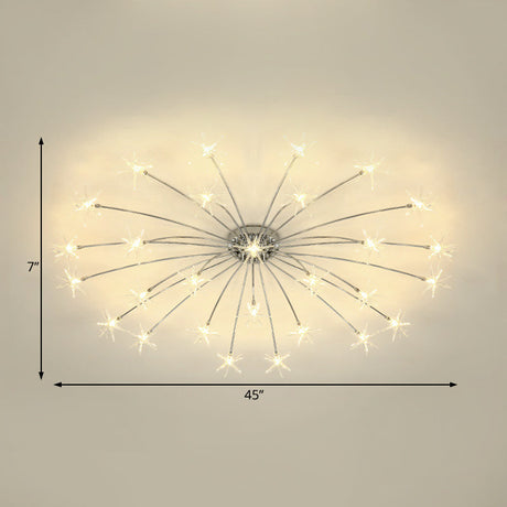 Contemporary Metal Semi Flush Mount Firework-Shaped Ceiling Light With Led Lights - Chrome/Gold
