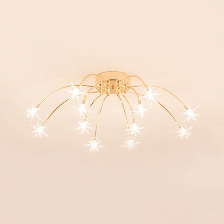 Contemporary Metal Semi Flush Mount Firework-Shaped Ceiling Light With Led Lights - Chrome/Gold