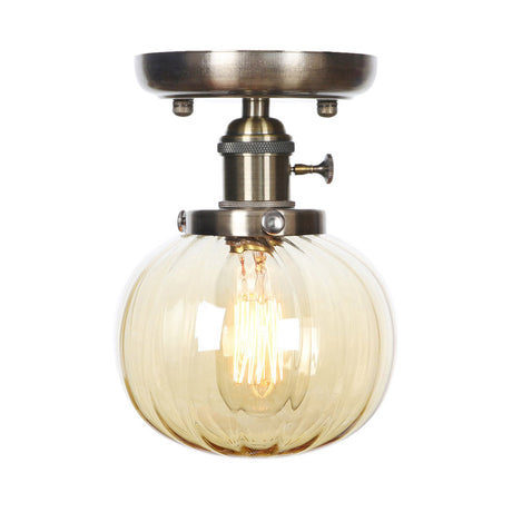Industrial Bronze Globe Semi Flush Light With Clear/Amber Glass - Indoor Lighting Fixture