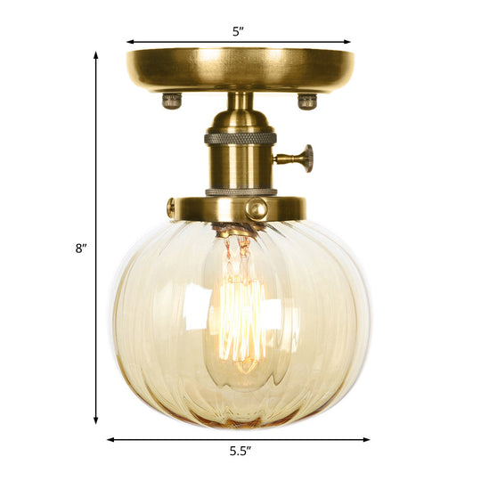 Semi Flush Bronze Globe Round Ceiling Light With Industrial Clear/Amber Glass - 1 - Light Fixture
