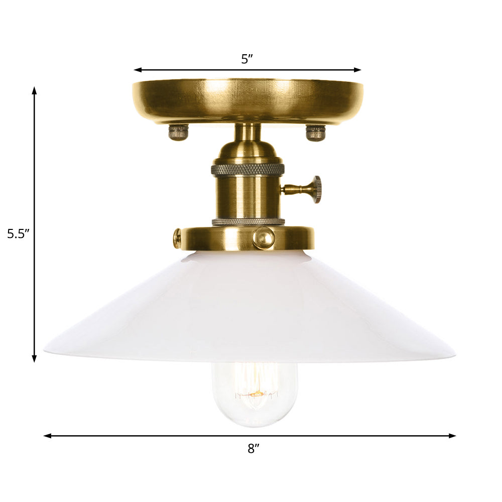 Industrial Bronze Cone/Saucer Semi Flush Mount Light With White/Clear Glass - 1 Living Room Ceiling
