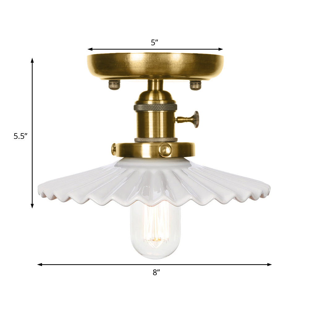 Industrial Bronze Cone/Saucer Semi Flush Mount Light With White/Clear Glass - 1 Living Room Ceiling