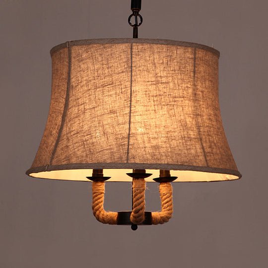 Industrial Beige Chandelier Light With Multi Lights & Fabric Dome Shade - Ceiling Pendant Fixture