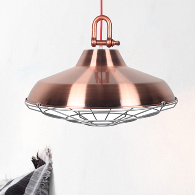 Vintage Covered Cage Hanging Ceiling Light - Metal Pendant In White/Copper/Red Brown