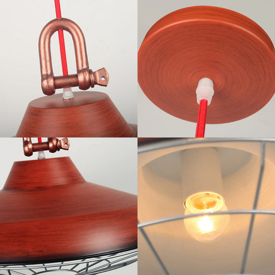 Vintage Covered Cage Hanging Ceiling Light - Metal Pendant In White/Copper/Red Brown