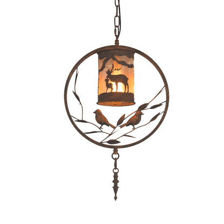 Vintage Rust Cylinder Wall Sconce With Fabric Shade Bird Accent And 1 Light For Dining Room Lighting