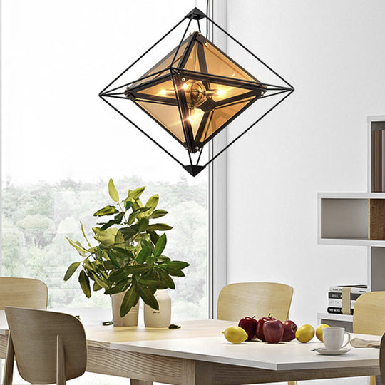 Modern Polygon Pendant Light With Amber/Smoke Gray Glass - 1-Light Dining Room Suspension