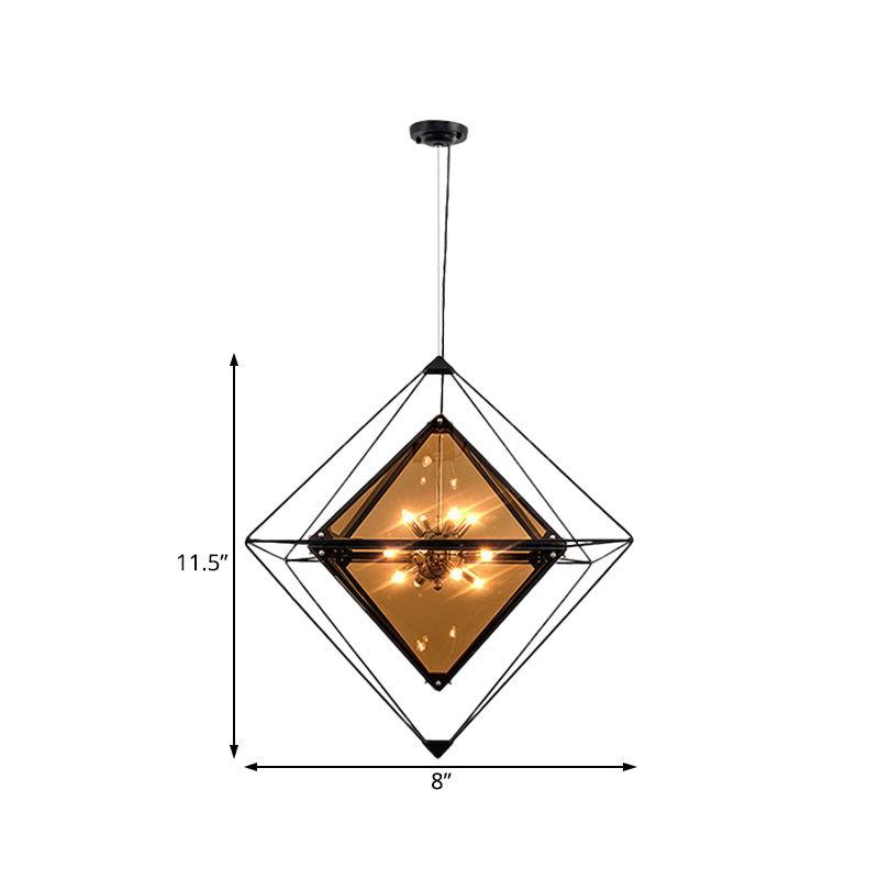 Modern Polygon Pendant Light With Amber/Smoke Gray Glass - 1-Light Dining Room Suspension