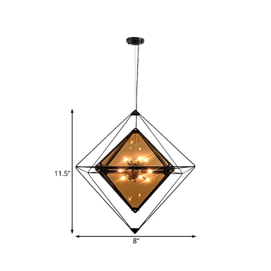 Modern Polygon Pendant Light With Amber/Smoke Gray Glass - 1-Light Dining Room Suspension
