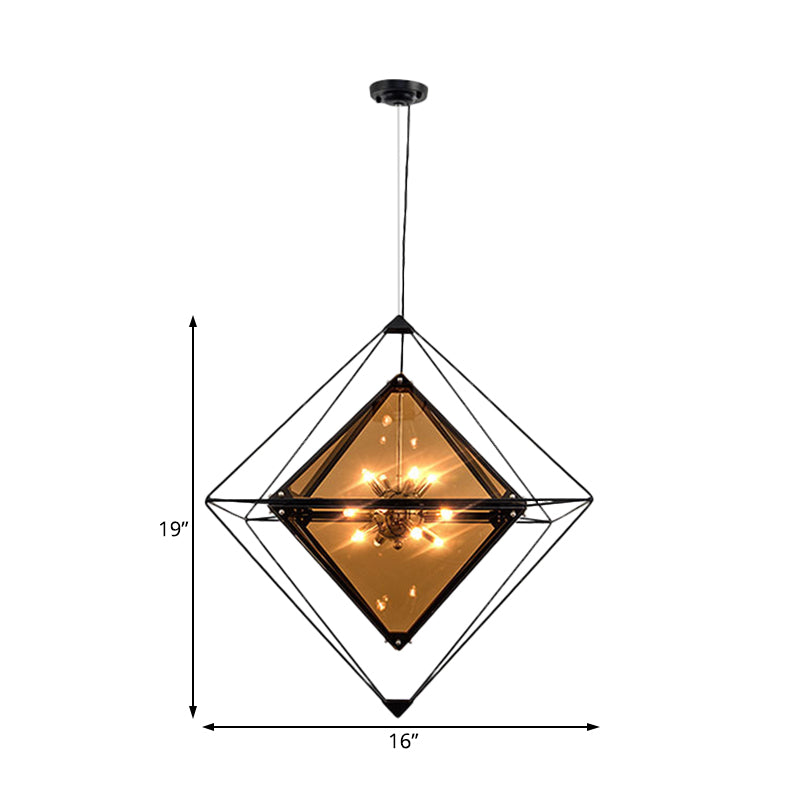 Modern Polygon Pendant Light With Amber/Smoke Gray Glass - 1-Light Dining Room Suspension