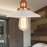 Semi Mount Ribbed Glass Cone Ceiling Light In Black/Brass/Copper - Industrial Style For Living Room