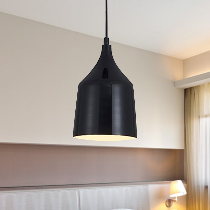 Contemporary Metal Bell Ceiling Hanging Light - Adjustable 1 Pendant In White/Black