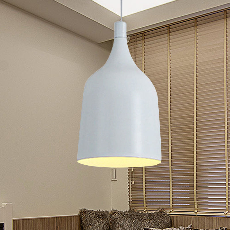 Contemporary Metal Bell Ceiling Hanging Light - Adjustable Cord White/Black 6/8/10.5 Dia 1 White / 6