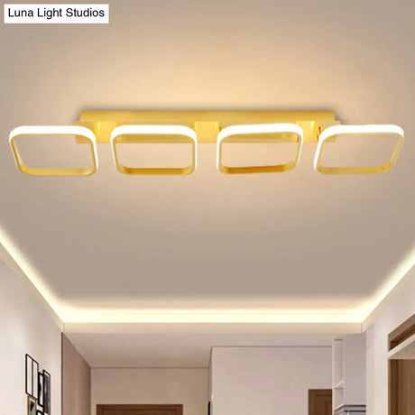 21.5’/31’/41’ L Square Semi Flush Acrylic Lamp Black/Gold Led Ceiling Mount Warm/White Light