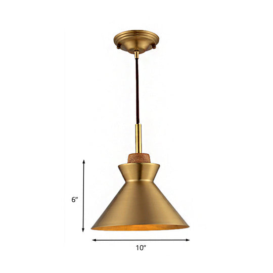 Industrial Style Hanging Light With Metallic Brass Finish - Cone/Dome Shade Ceiling Fixture For