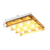 Modern Square Wood Flush Mount Lamp With Led Lights - Brown Ceiling Light Fixture White Glass Ball