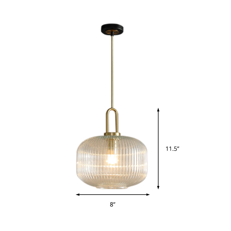 Modernist Clear Ribbed Glass Pendant Hanging Lamp Fixture - 1 Light Gold 6/8/12 Wide For Kitchen