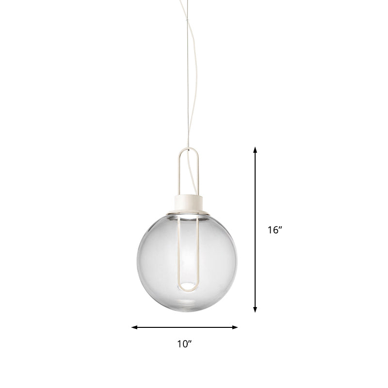 Contemporary Clear Glass Sphere Pendant Lighting - 1 Light White/Black Hanging Lamp Fixture For