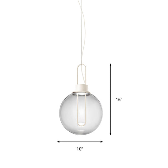 Contemporary Clear Glass Sphere Pendant Lighting - 1 Light White/Black Hanging Lamp Fixture For