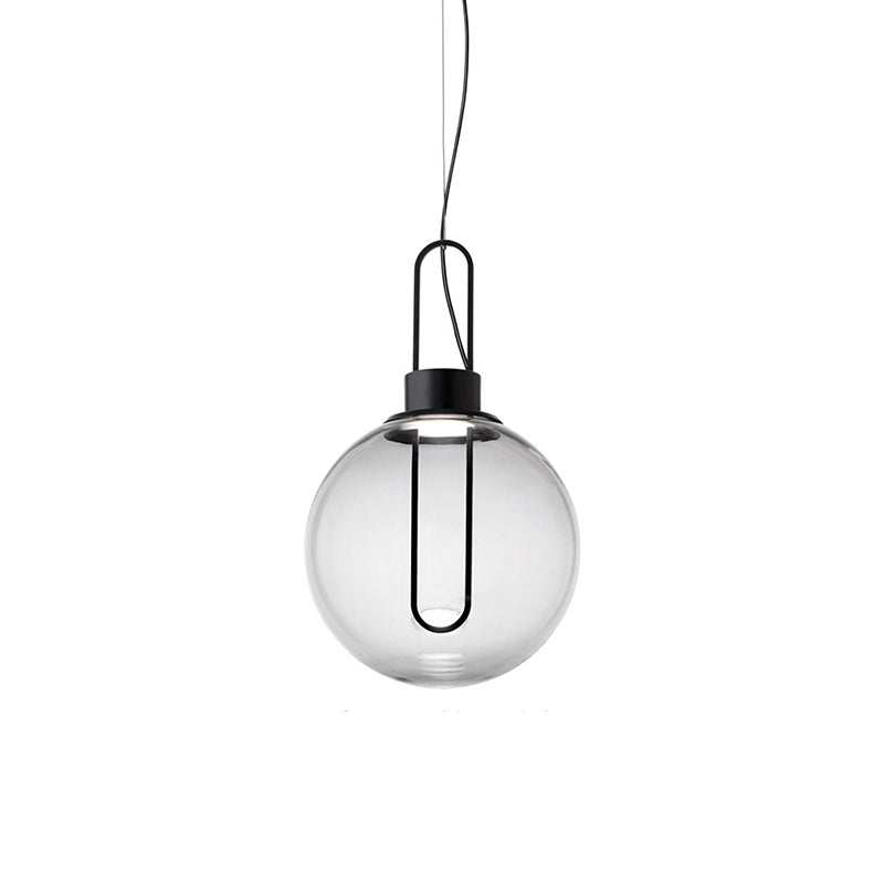 Contemporary Clear Glass Sphere Pendant Lighting - 1 Light White/Black Hanging Lamp Fixture For