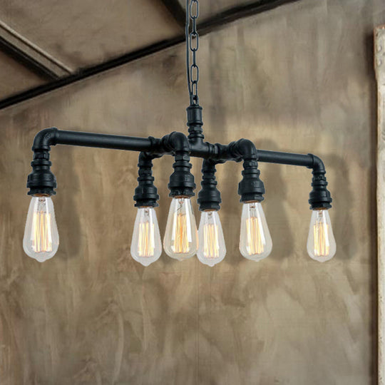 Industrial Armed Pendant Lighting In Black/Bronze Finish - 6 Lights Metal Chandelier With Chain &