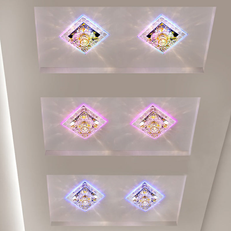Modern Crystal Led Flush Mount Lighting For Hallway - Minimalist Clear Fixture
