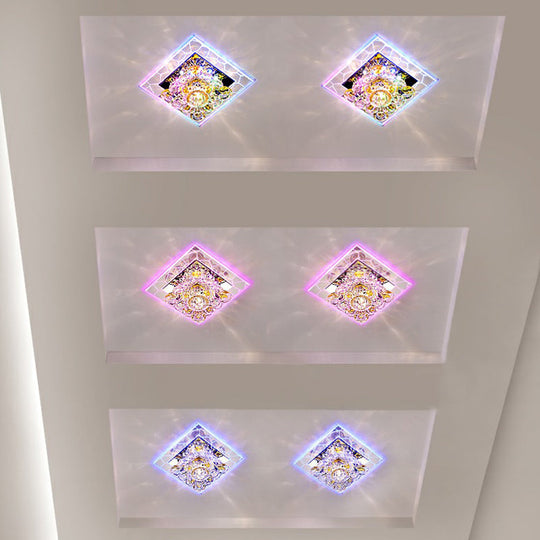 Modern Crystal Led Flush Mount Lighting For Hallway - Minimalist Clear Fixture