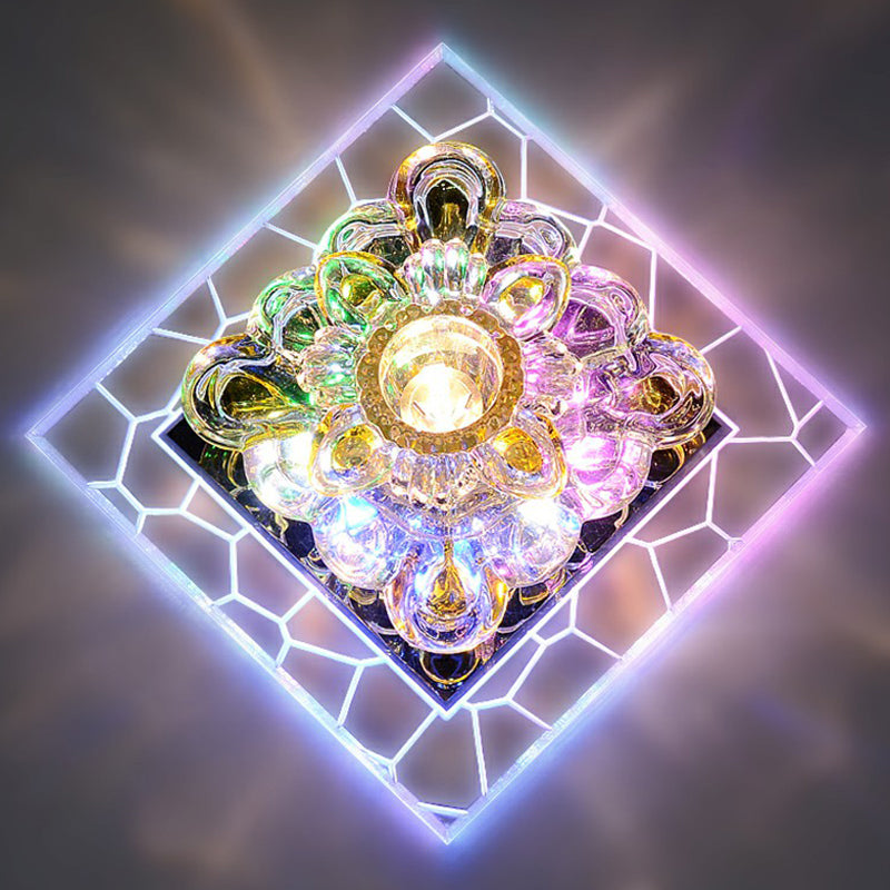 Modern Crystal Led Flush Mount Lighting For Hallway - Minimalist Clear Fixture