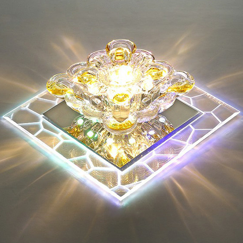 Modern Crystal Led Flush Mount Lighting For Hallway - Minimalist Clear Fixture / 3W Multi Color