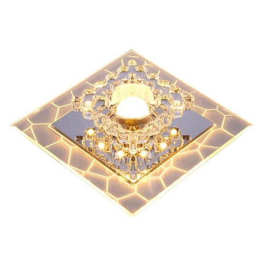 Sleek Square Led Flush Mount Crystal Ceiling Light Clear Corridor Fixture