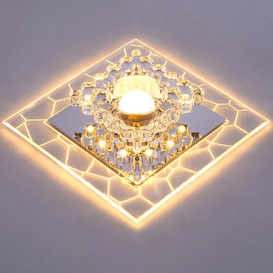 Sleek Square Led Flush Mount Crystal Ceiling Light Clear Corridor Fixture