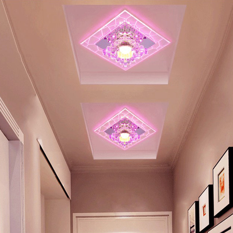 Sleek Square Led Flush Mount Crystal Ceiling Light Clear Corridor Fixture / 3W Purple