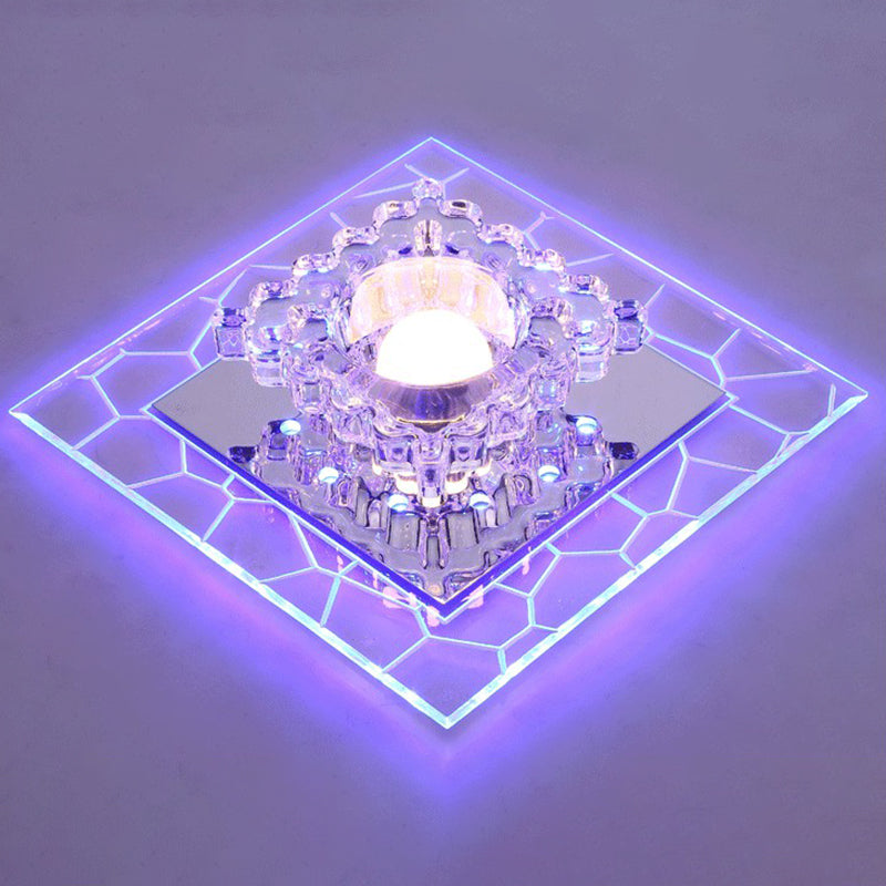 Sleek Square Led Flush Mount Crystal Ceiling Light – Clear Corridor Fixture