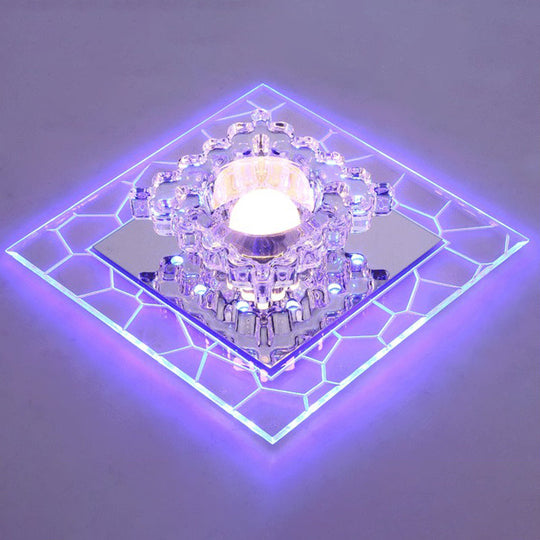 Sleek Square Led Flush Mount Crystal Ceiling Light – Clear Corridor Fixture