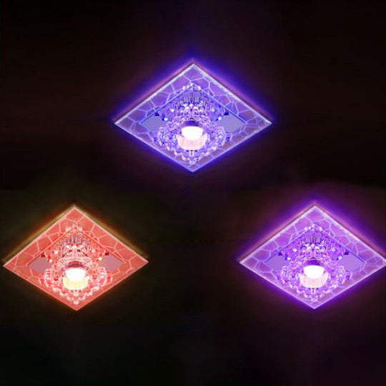 Sleek Square Led Flush Mount Crystal Ceiling Light – Clear Corridor Fixture / 5W 6 Color