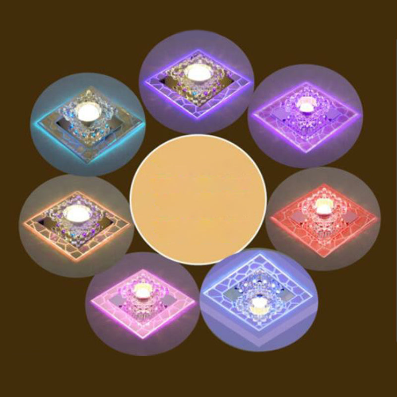 Sleek Square Led Flush Mount Crystal Ceiling Light Clear Corridor Fixture / 5W 7 Color