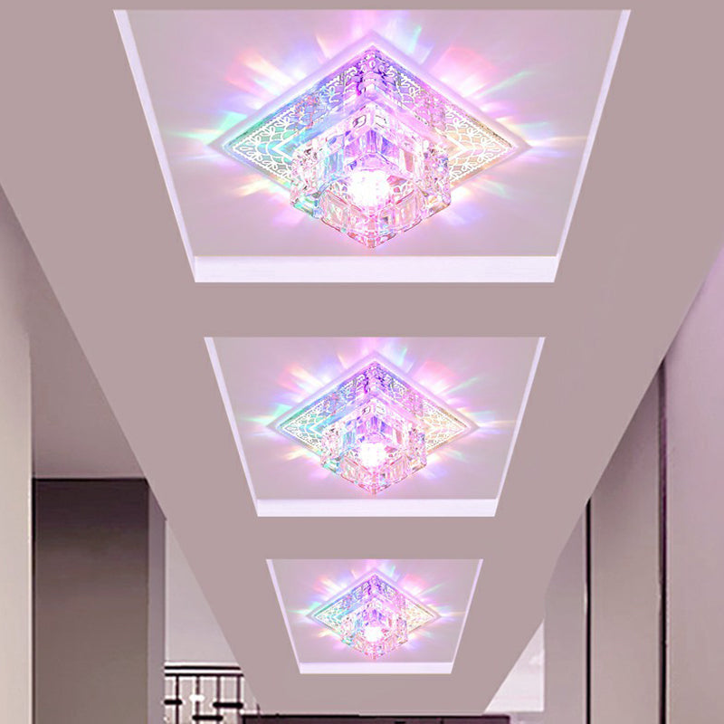 Crystal Led Hallway Flush Mount Light - Minimalist Square Design In Clear / Small Multi Color