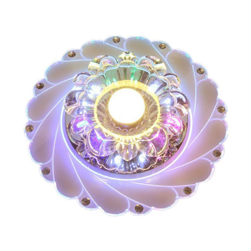 Sleek Crystal Flush Mount Ceiling Light With Led Flower Design For Entryway