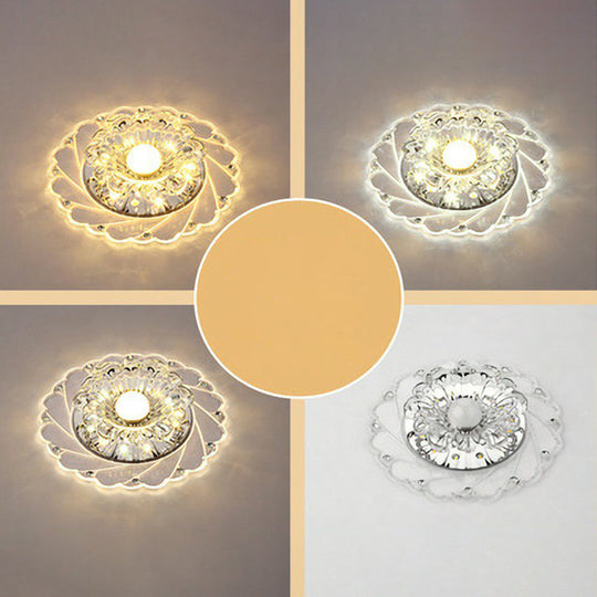 Sleek Crystal Flush Mount Ceiling Light With Led Flower Design For Entryway Clear / 5W Third Gear