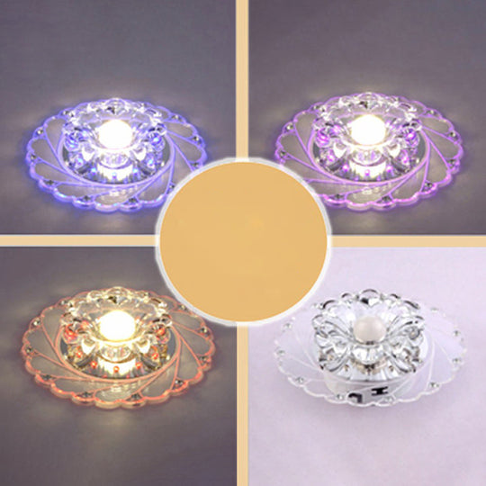 Sleek Crystal Flush Mount Ceiling Light With Led Flower Design For Entryway Clear / 3W 6 Color